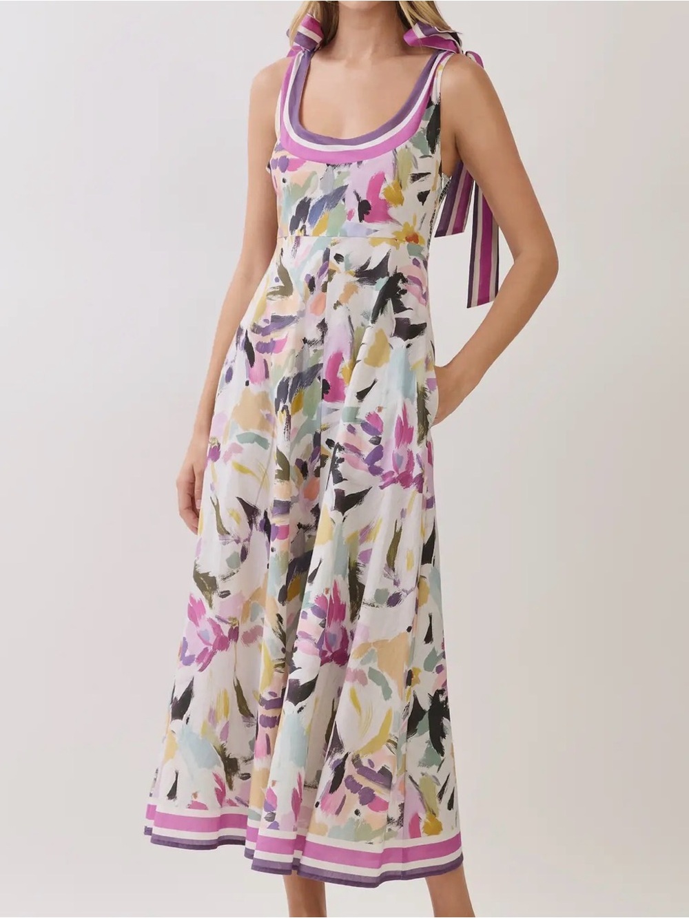 LOVE! Late Summer Scoop Neck Abstract Floral Midi Dresses S M L Tuckernuck